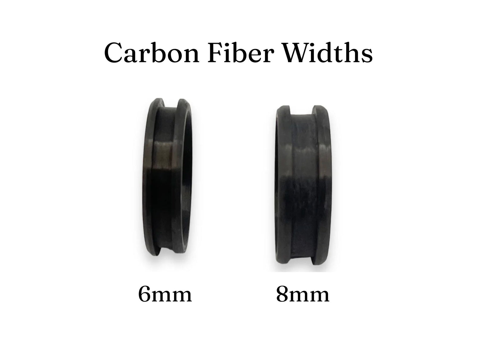 Two carbon fiber rings labeled '6mm' and '8mm' on a white background.